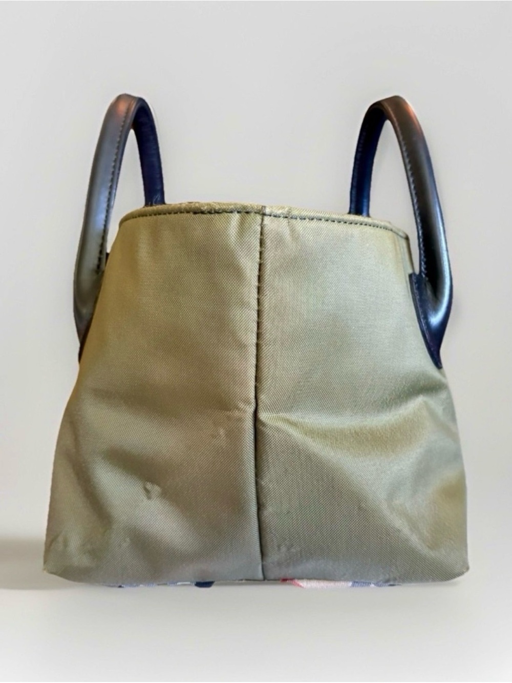Burberry Blue Label Olive Green Nylon Mini Tote Bag with Nova Check & Dust Bag - Picture 7 of 15